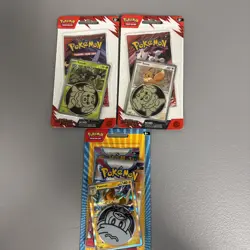 (3x) Pokemon TCG Blister Booster Packs w/ Pawmot, Zarude, Eevee Card and Coin - Image 1