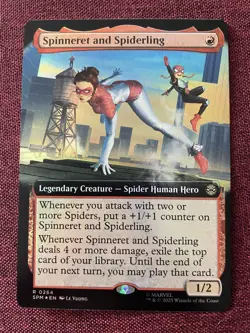 Spinneret and Spiderling #264 FOIL EXTENDED NM/M MTG Spiderman Magic Card - Image 1