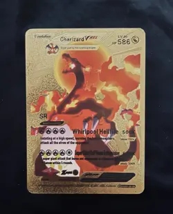 Pokemon Gold Foil Charizard VMAX Whirlpool Hellfire 586HP Fan Art Display Card - Image 1