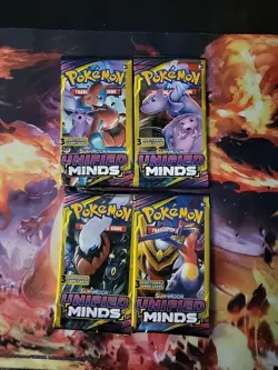 Pokemon TCG 4 Packs Unified Minds 3 Card Art Set New Factory Sealed - Image 1