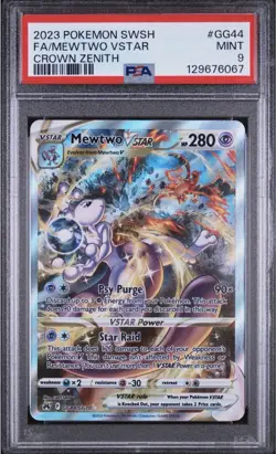 2023 POKEMON SWORD & SHIELD CROWN ZENITH #GG44 FULL ART/MEWTWO VSTAR PSA 9 - Image 1