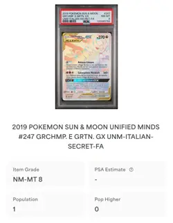 POKEMON PSA 8 GARCHOMP e GIRATINA GX SECRET 247/236 UNIFIED MINDS ITA POP 1!🌎 - Image 4