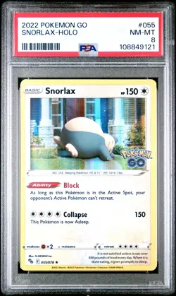 2022 POKEMON GO #055 SNORLAX-HOLO PSA 8 - Image 1