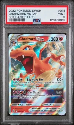 2022 PSA 9 MINT Charizard VSTAR Brilliant Stars Full Art Holo Pokemon #018/172 - Image 1