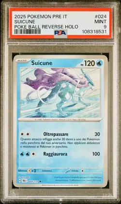 POKEMON PSA 9 SUICUNE REVERSE HOLO 024/131 PRISMATIC EVOLUTIONS ITALIANO 2025! - Image 1