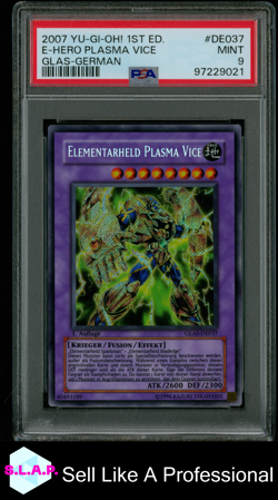 E-HERO PLASMA VICE YU-GI-OH! 1ST ED. GLAS-GERMAN DE037 2007 PSA 9 - Image 1
