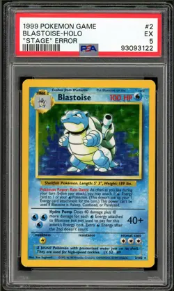 PSA 5 Base Set Unlimited Blastoise Holo 2/102 NO STAGE ERROR Pokemon Card 1999🔥 - Image 1