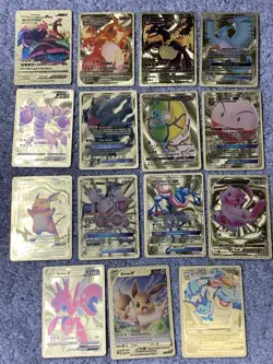 Set of 15 Pokemon Charizard,Mew,Greninja,Darkra&More Gold Foil Fan Art Cards NM! - Image 1