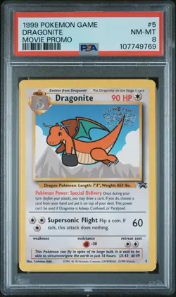 1999 POKEMON GAME MOVIE PROMO #5 DRAGONITE PSA 8 - Image 1