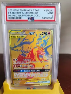 2021 POKEMON SM BLACK STAR PROMO #SM247 FULL ART/RESHIRAM & CHARIZARD GX PSA 9 - Image 1