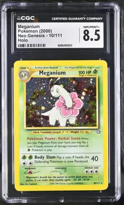 Meganium 10/111 Neo Genesis Holo Rare SWIRL CGC 8.5 Vintage WOTC Pokemon Card - Image 1