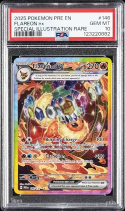 2025 POKEMON PRE EN-PRISMATIC EVOLUTIONS #146 FLAREON EX PSA 10 - Image 1
