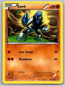 NM Sawk 62/114 Non Holo Rare Black and White Base Set Pokemon 2011 - Image 1