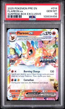 2025 Pokemon Prismatic Evolutions Flareon ex Surprise Box Promo #014 PSA 10 #456 - Image 1