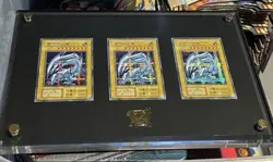 Yu-Gi-Oh Blue Eyes White Dragon x3 Secret Rare 25th Kaiba Set with DISPLAY FRAME - Image 1