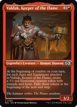 Etched FOIL VALDUK, KEEPER OF THE FLAME mtg NM-M Multiverse Legends Unc - Image 1