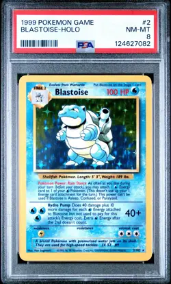 1999 POKEMON BASE SET UNLIMITED #2 BLASTOISE-HOLO PSA 8 - Image 1