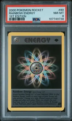 2000 POKEMON ROCKET 1ST ED #80 RAINBOW ENERGY PSA 8 - Image 1