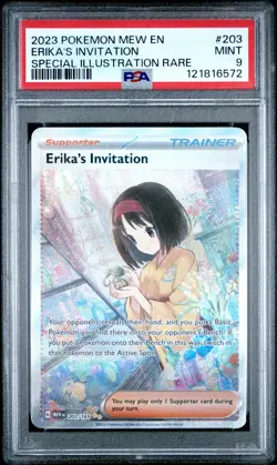 2023 POKEMON MEW EN-151 SPECIAL ILLUSTRATION RARE #203 ERIKA'S INVITATION PSA 9 - Image 1