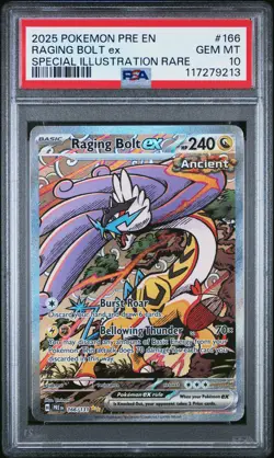 2025 POKEMON PRE EN-PRISMATIC EVOLUTIONS #166 RAGING BOLT EX PSA 10 - Image 1