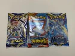 Pokemon TCG Sword & Shield Silver Tempest Brilliant Stars Lot Of 3 booster packs - Image 1