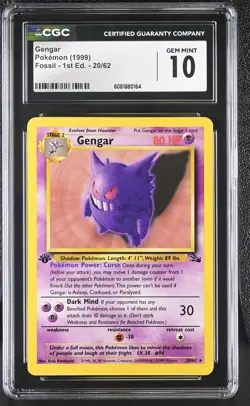 CGC 10 GEM MINT Gengar 1999 Fossil 1st Edition 20/62 Pokemon Card - Image 1