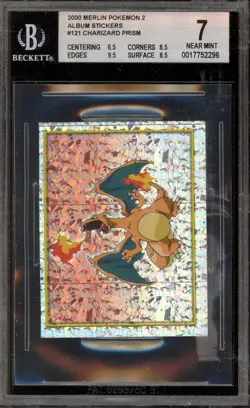 Pokemon Charizard Merlin Stickers 2 Prism #121 Scratched Case BGS 7 - Image 1