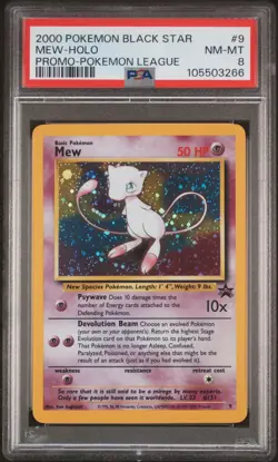 2000 POKEMON PROMO BLACK STAR POKEMON LEAGUE #9 MEW-HOLO PSA 8 - Image 1