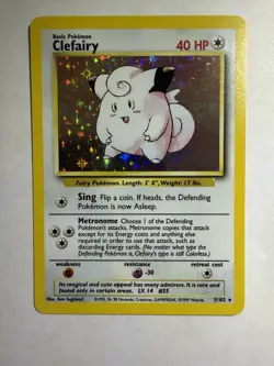 Pokemon Card Clefairy 40HP Holo Base Set 5/102 Vintage Trading Card - Image 1