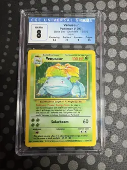 CGC 8 Venusaur 1999 Base Set 15/102 Holo Pokemon Card - Image 1
