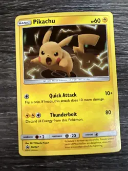 Pokemon Pikachu Card Quick Attack Thunderbolt Rare Collectible SM227 - Image 1