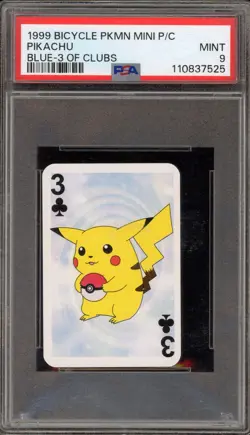 Pokemon Bicycle Mini Playing Cards Pikachu 3 of Clubs Blue PSA 9 Mint - Image 1
