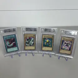 4 Graded YuGiOh Cards Harpie's Feather Duster Alpha Beta Gamma Magnet Warrior - Image 1