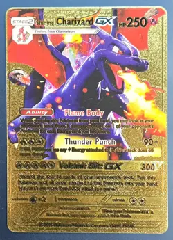 Shining Charizard GX Stage 2 Gold Foil Card Fan Art HP 250 Flame Body Pokemon - Image 1