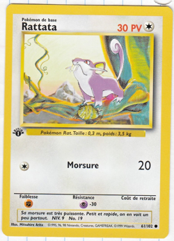 Pokemon 1st Edition Base French Rattata French 61/102 MINT Wizards of the Coast - Image 1