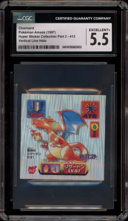 Pokemon Charizard Amada Hyper Sticker Coll 2 JPN Vertical Line Holo #413 CGC 5.5 - Image 1