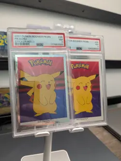 NM CARD 2001 DUNKIN BOOMER POKEMON STICKERS 25 PIKACHU STICKER PRISM HOLO & NON - Image 1
