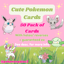 Cute Pokemon Cards Pack- 50 authentic cards (includes 2 holo/ reverse and 1 ex) - Image 1