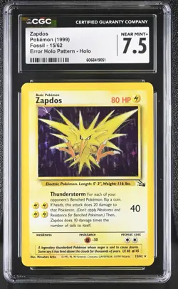 CGC 7.5 Zapdos 1999 Fossil 15/62 Holo Pokemon Card - Image 1