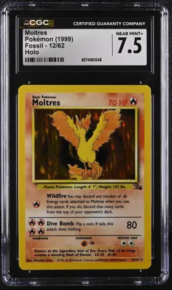 CGC 7.5 Moltres 1999 Fossil 12/62 Holo Pokemon Card - Image 1