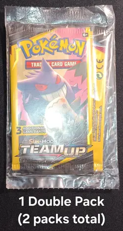 1 Double Pack Pokemon SM Team Up 3-card 2 Mini Booster Packs New Gengar Mimikyu - Image 1