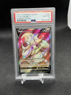 Pokemon Alcremie v TCG Full Art Holo Card 064/072 Shining Fates PSA 10 Gem Mint - Image 1