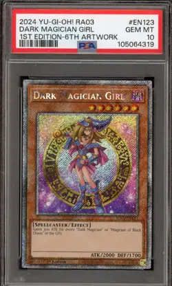 Yu-Gi-Oh! Dark Magician Girl 1st Ed 6th Artwork Platinum SEC RA03-EN123 PSA 10 - Image 1