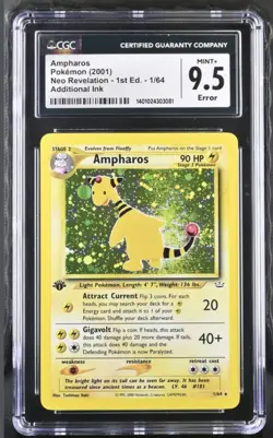 CGC 9.5 Ampharos 2001 Neo Revelation 1/64 1st ed- Error card - Additional ink - Image 1