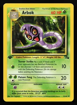 Arbok 31/62 Uncommon 1st Edition Fossil Pokemon Card - Image 1