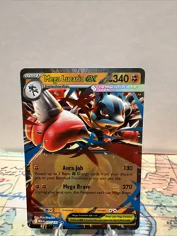 Pokemon Mega Lucario EX Card Holo Rare 340 HP Aura Jab Mega Brave 077/132 - Image 1