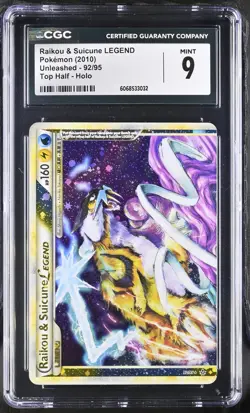 CGC 9 MINT Raikou & Suicune LEGEND 2010 Unleashed Top 92/95 Holo Pokemon Card - Image 1