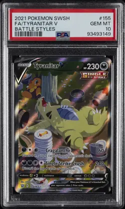 2021 POKEMON SWORD & SHIELD BATTLE STYLES #155 FULL ART/TYRANITAR V PSA 10 - Image 1