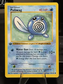 1st Edition Shadowless Poliwag 59/102 Base Set Pokemon TCG (LP) - Image 1