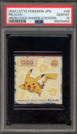 Pokemon Pikachu HRZN Coco Wafer Stickers Lotte JPN #08 Scratched Case PSA 10 - Image 1